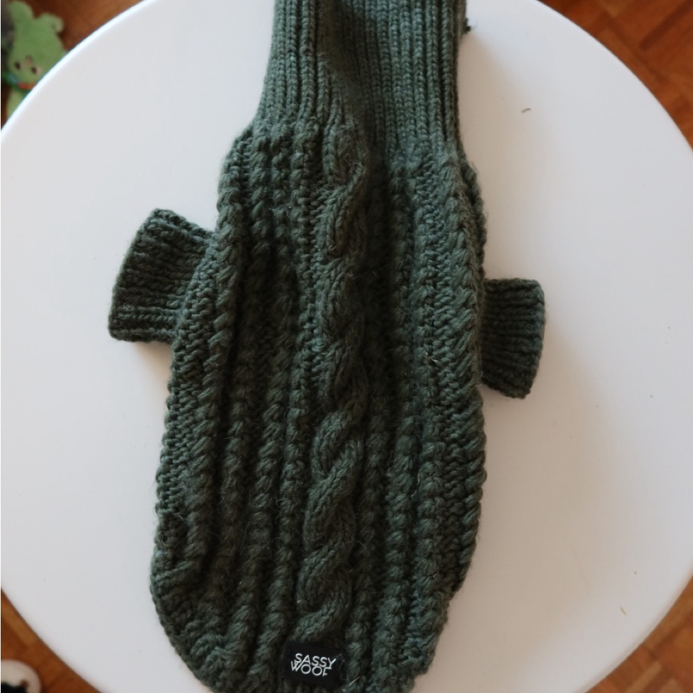 Sassy Woof DOG CABLE KNIT SWEATER - DARK GREEN